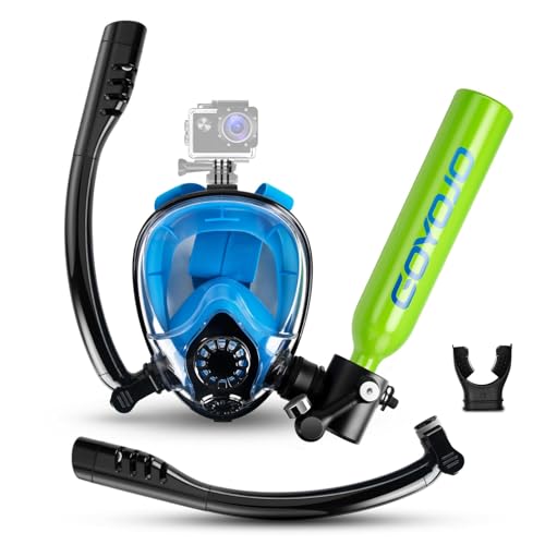 GOYOJO Mini Scuba Tank, Portable Diving Lung Air Tank with DOT Certified, Refillable Emergency Backup Pony Bottle for Snorkeling, Underwater Breathing, Training - color: 0.5L Green + Mask