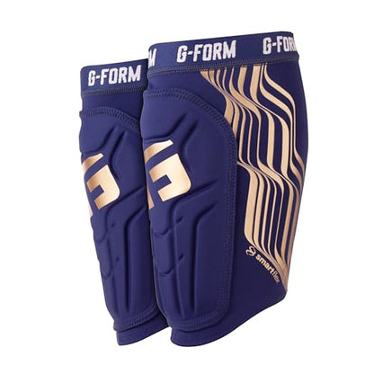 G-Form V2 Shin Guards NOCSAE, Adult - color: Navy/Gold, size: Large