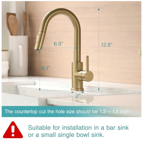Modern Bar Sink Faucet for Kitchen Sink Single Handle with Pull Out Sprayer Hot and Cold Prep Sink Faucet Brushed Gold - color: 4 Brushed Gold