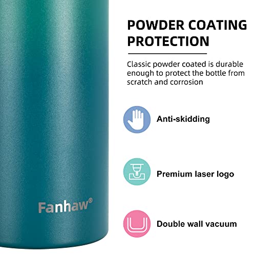 Fanhaw 24oz Kids Stainless Steel Water Bottle with Straw Lid, Green Blue - color: Green Blue, style: 24 Ounces