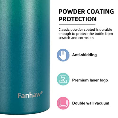 Fanhaw 24oz Kids Stainless Steel Water Bottle with Straw Lid, Green Blue - color: Green Blue, style: 24 Ounces