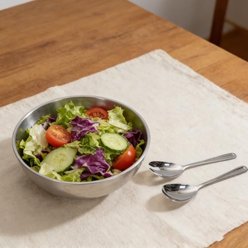 Extra Large Stainless Steel Salad Bowl with Lid and Salad Servers, Wide Mouth Mixing Bowl, Stackable Food Prep Bowl for Kitchen, Fruit, Pasta, Party, Leftovers