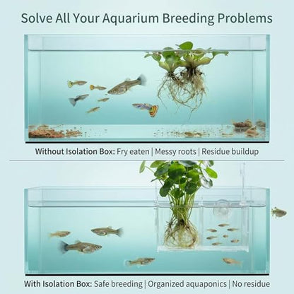 Aquarium Plant Holder with Suction Cups, Double Compartment Fish Tank Plant Basket, Hanging Hydroponic Planter for Fish Tank, Aquarium Breeder Box for Fry Shrimp Separation (Double Basket)