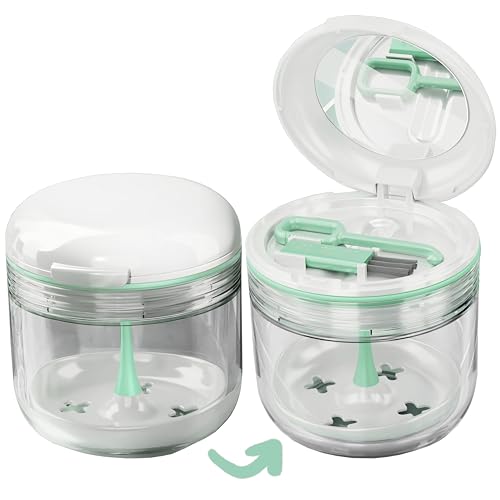 MURRI&MURRDI Retainer Case, Denture Bath Box with Strainer Basket, Mouth Guard Case, Braces Cleaner Cup Cute Denture Holder Retainer Storage Soak Container for Travel (White) - color: White