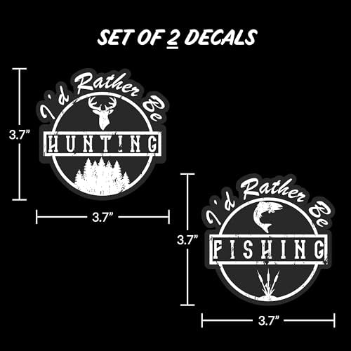 I'd Rather Be Hunting or Fishing Vinyl Decal - Set of 2 Stickers Decals - color: I'd Rather Be