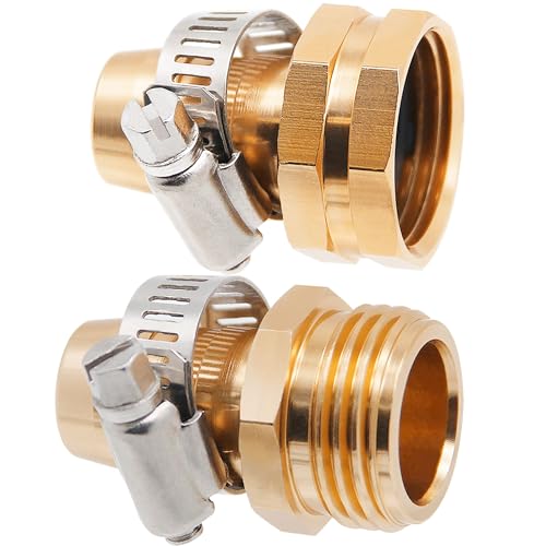 4 Sets Garden Hose Repair Connector with Clamps, Aluminum Water Hose End Replacement Fit for 3/4" and 5/8" Garden Hose Fittings - color: 4 Sets - Brass