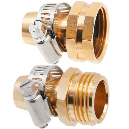 4 Sets Garden Hose Repair Connector with Clamps, Aluminum Water Hose End Replacement Fit for 3/4" and 5/8" Garden Hose Fittings - color: 4 Sets - Brass