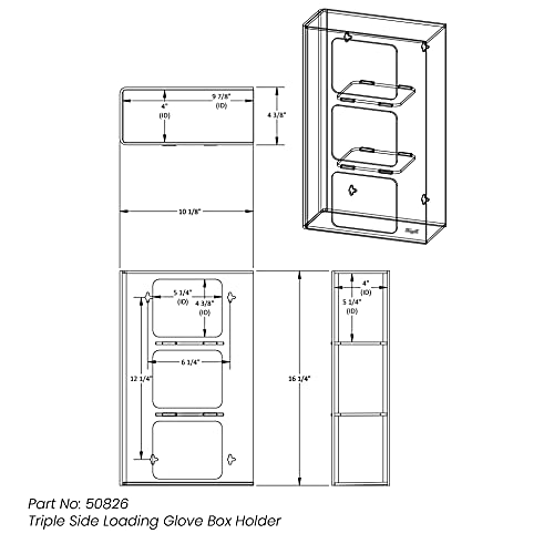 TrippNT 50826 Clear Acrylic Triple Side Loading Glove Box Holder, 11" Width x 16" Height x 4" Depth - size: Triple, style: Hardware Mount