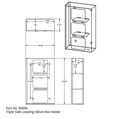 TrippNT 50826 Clear Acrylic Triple Side Loading Glove Box Holder, 11" Width x 16" Height x 4" Depth - size: Triple, style: Hardware Mount