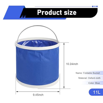 Collapsible Bucket, 11L (2.9 Gallons) Waterproof Oxford Fabric Camping Fishing Bucket, Foldable Portable Pop Up Water Buckets for Household, Outdoor, Car Washing (Blue)