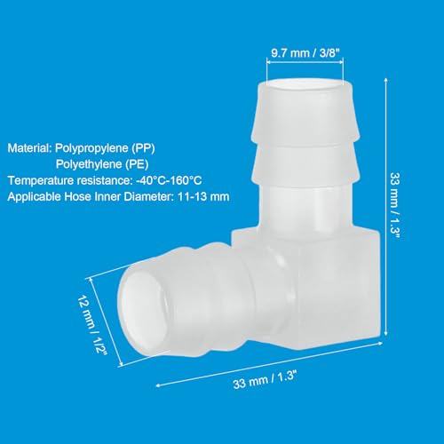 PATIKIL 1/2" Hose Barb 90 Degree Elbow L Fitting, 5 Pack Plastic Equal Barbed Joint Splicer Mender Union Coupler Adapter 1.3 Inch for Gas Liquid Air Line Tubing Pipe