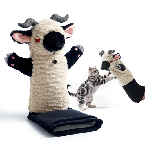 Cat Wrestling Glove, 22 inch Cat Puppet Wrestler with 3 Catnip Pouches & 3 Layer Resistant Protection, Interactive Cat Toy with Removable Bell for Boredom Relief & Mental Stimulation, Sheep - color: Sheep