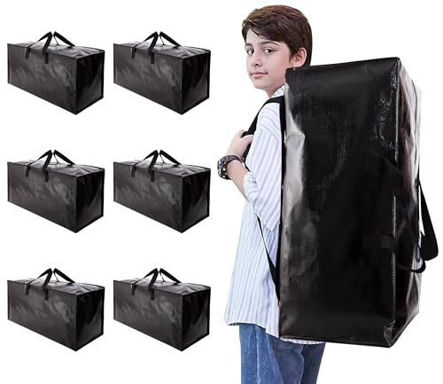 Heavy Duty Moving Bags with Backpack Straps and Strong Handles, Alternative to Moving Boxes and Storage Totes for Dorm Room Essentials, 6 Pack, Black - color: Black, size: 93 L - 6 pcs - Backpack