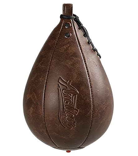 Speed Bag for Boxing & MMA,Leather Reflex Training Pear Shaped Punching Bag - color: Coffee