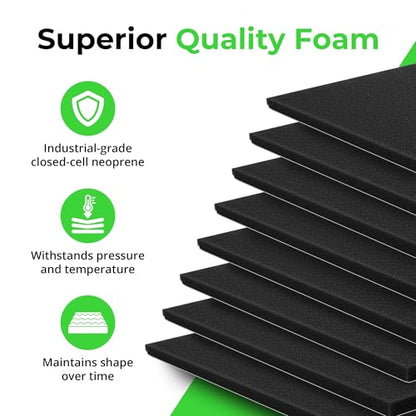 XCEL Neoprene Foam AntiVibration Pads with Adhesive 6" X 6" X 1/4" (8 Pieces)