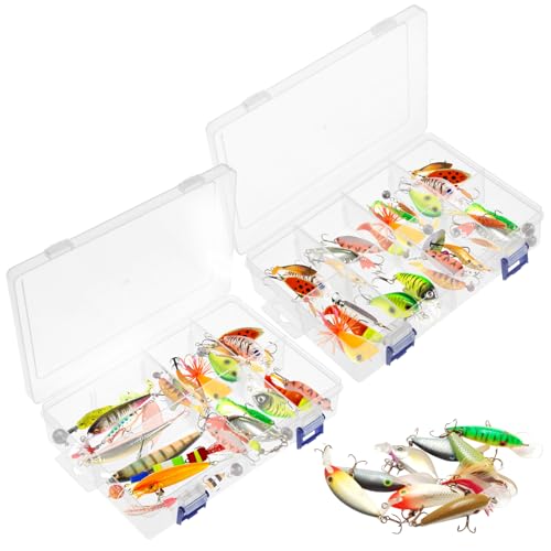 Fish Bait Storage Box, Fishing Spinner Baits Organizer for Bass 2Pcs Spinner Lures Organizer Kit with Portable Carrying Handle Universal Lure Organizers for Bass, Pike, Salmon Lures, Gift for Men