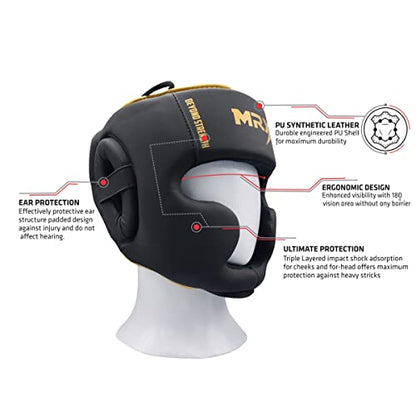 Boxing Headgear MMA Muay Thai, Head Gear for Kickboxing Sparring Grappling Martial Arts Taekwondo Training - color: Black-Golden, size: Large-X-Large
