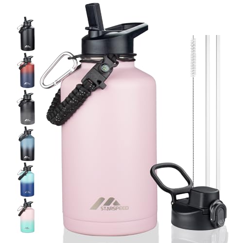 StarSpeed 64oz Insulated Water Bottle with Straws & 2 Lids,Pink - color: Pink, size: 64 Ounces