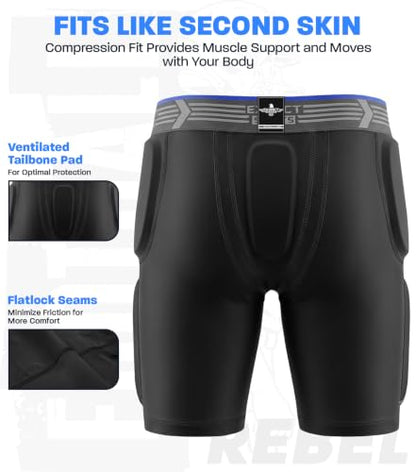 Exxact Sports Rebel 5-Pad Youth Football Girdle with Cup Pocket - color: Black, size: Youth Medium