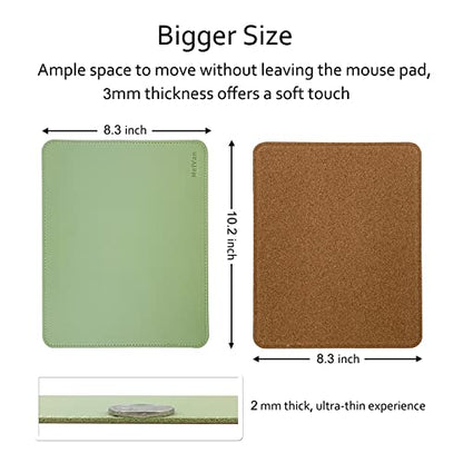 MelVan PU Leather Mouse Pad with Stitched Edge, Wood Mousepad, Waterproof Gaming Mouse Pad Mat for Computers, Laptop, Office & Home, 10.2" x 8.3", 1 Pack (Matcha Green)