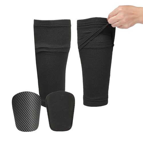 Soccer Shin Guards for Kids and Adults,Men Women Shin Guards Sets with Sleeve & Pads,Football Gear for Age 4-6 8-10 10-12 - color: Black1, size: Large(4.53"*3.15"*1.18"for Adults)