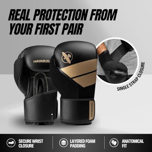 Hayabusa S4 Boxing Gloves - Sparring & Muay Thai - color: Black/Gold, size: 12 oz, Small