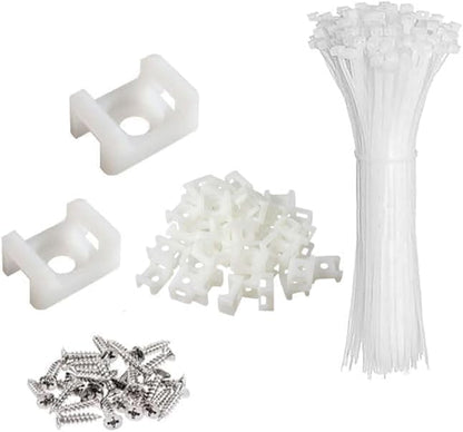 White Cable Zip Tie Mounts Kit-100 Pcs Cable Zip Tie Saddle Type Mounts Base with 100 Pcs 8" Cable Ties and 100 Pcs Tapping Screw, Wire Cable Clips Organizer Holders Clamps