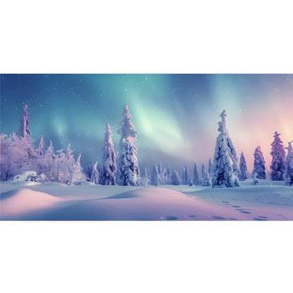 YongFoto Winter Snow Scene Fish Tank Background 30x12 inch Snowfield Pine Forest Rime Starry Sky Aurora Polyester Backdrop Reptile Habitat Terrarium Bearded Dragon Aquarium Background