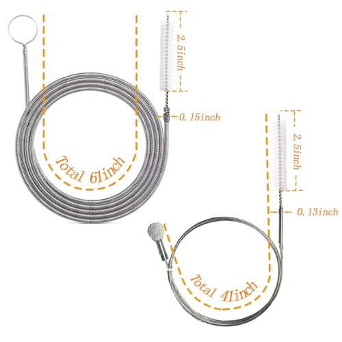 2-Pack Long Pipe Cleaners - 61" & 40" Stainless Steel Tube Cleaning Brush Set, Flexible Sunroof Drain Cleaning Tool for Sink, Refrigerator, Aquarium, Car Maintenance