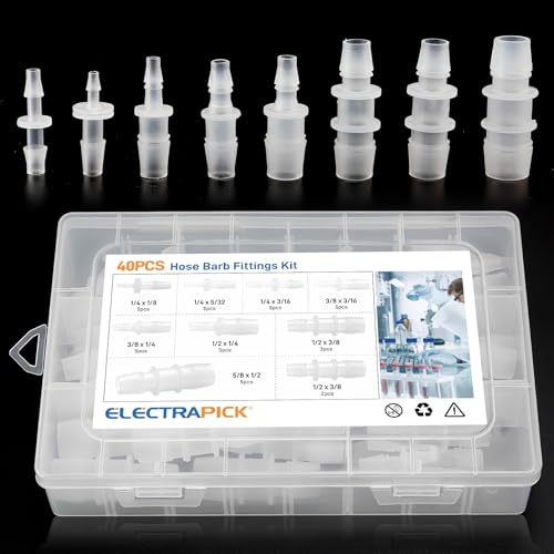 40pcs Hose Barb Fitting, Plastic Hose Barb Reducing Fittings Assortment,Barbed Reducer For Air Gas Water Liquid Line Catheter Tube Pump Adapters
