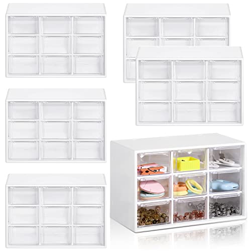 6 Pcs Mini Drawer Organizer Small Organizer with 9 Drawers Plastic Desktop Craft Storage Box for Office Home Room Jewelry Cosmetics Collection(White) - color: White