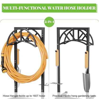Mr IRONSTONE Garden Hose Holder Freestanding with 4 Spikes, Upgraded Water Hose Holder with Stainless Steel Screws, Heavy Duty Hose Stand Holds (Deep Black) - color: Deep Black
