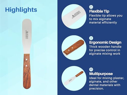 Dental Lab Spatula - 8" 11R Straight Set of 3 - Stainless Steel Plaster & Alginate Mixing Tools with Wooden Handle for Dental Labs