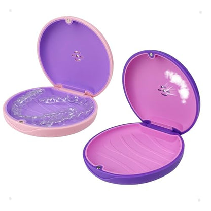 2 Pack Retainer Case with Vent Hole, Compatible with Invisalign - color: Pink Purple