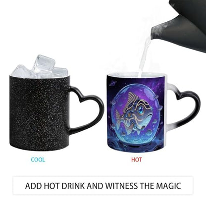Fish Color Changing Mug Heat Sensitive Coffee Mug Magical Ceramic Coffee Cup Personalized Tea Cup Message Appears As It Heats Novelty Gift for Family Friend