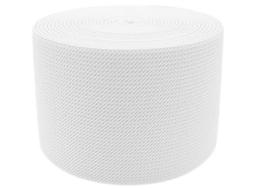 White Wide Knit Elastic Band 3" x 5yd for Sewing - color: White