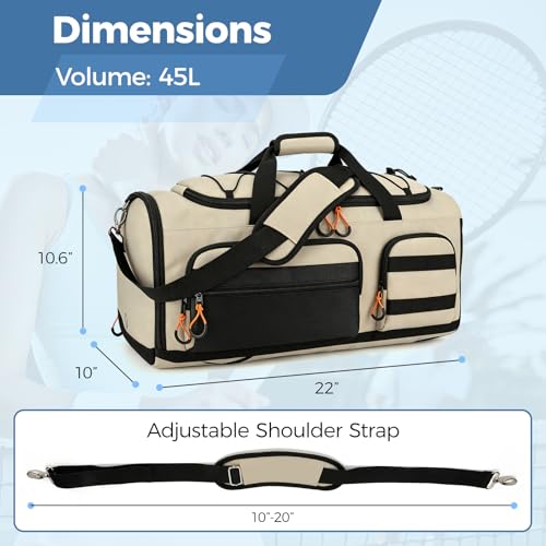 Searock 45L Gym Bag for Men, 3-In-1 Duffle Bag Backpack for Travel - color: Khaki