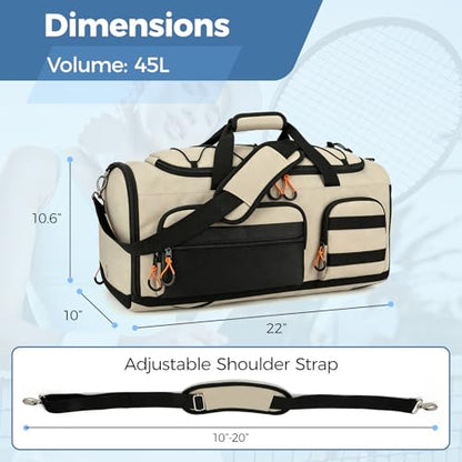 Searock 45L Gym Bag for Men, 3-In-1 Duffle Bag Backpack for Travel - color: Khaki