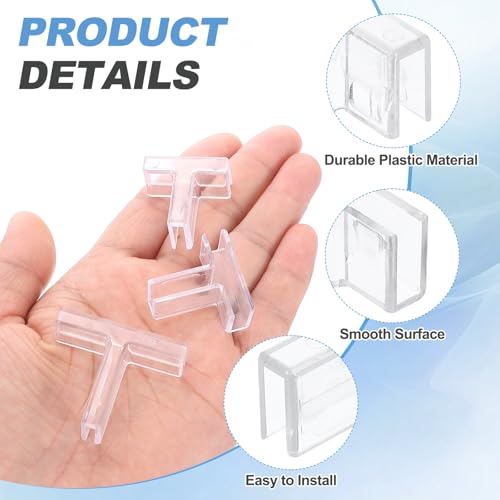 uxcell 12Pcs Plastic Glass Connector, Suitable for 5mm Thick t Shaped Glass to Glass Clamp, Fixing Bracket Rimless Clip Holder for Aquarium Fish Tank Display Shelves, Transparent