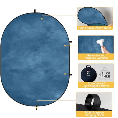 Kate Collapsible Backdrop for Photography Flower Blue and Green Portable Photo Backdrops Pop Up Background for Portrait, Live Streaming, 5x6.5ft