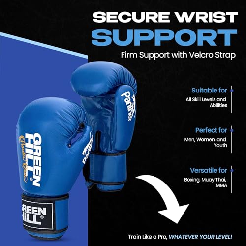 Green Hill Leather Boxing Gloves for Men & Women, Training Gloves - color: Blue, size: 12 OZ