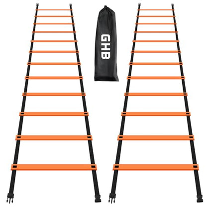 GHB Pro Agility Ladder Agility Training Ladder Speed 12 Rung 20ft with Carrying Bag - color: Orange-2 Pack