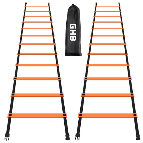 GHB Pro Agility Ladder Agility Training Ladder Speed 12 Rung 20ft with Carrying Bag - color: Orange-2 Pack