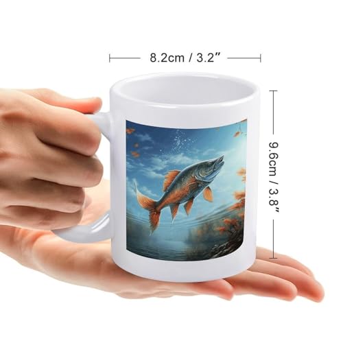 11oz White Ceramic Coffee Mug Funny Safflower Flying Fish Tea Cup Microwave & Dishwasher Safe, Lead-Free for Home Office Daily Use & Gifting - color: Safflower Flying Fish