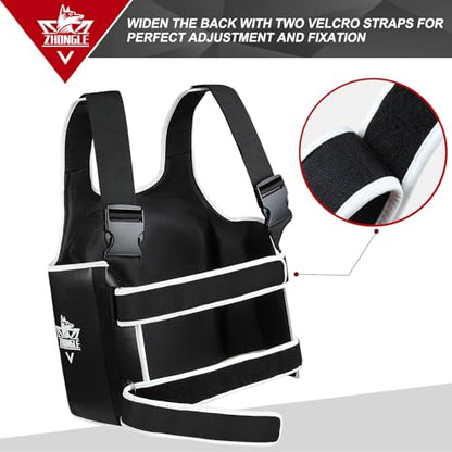 Boxing Chest Protector Adjustable MMA Taekwondo Muay Thai Chest Protector, Boxing Training Heavy fist, Adjustable Shield, Martial Arts Upper Abdomen Protective pad, Taekwondo - color: Black