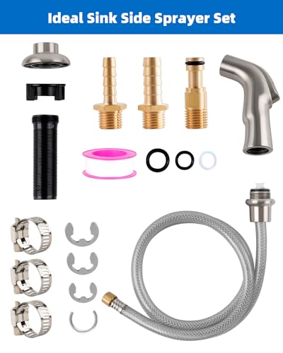 Universal Kitchen Sink Faucet Sprayer Head Attachment Compatible with Moen Faucet Sprayer Replacement, Kitchen Sink Side Sprayer with Grey Hose/Holder, Brushed Nickel