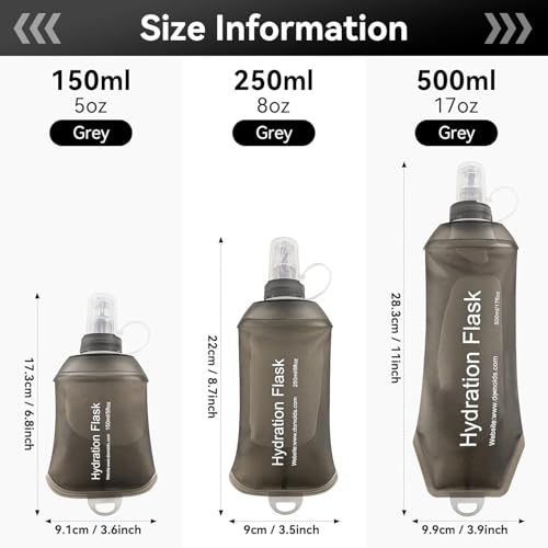 AXEN Soft Flask TPU Foldable Running Hydration Flask, Soft Collapsible Water Bottle for Hydration Pack Cycling Marathon Running Hiking - color: Grey-500ml