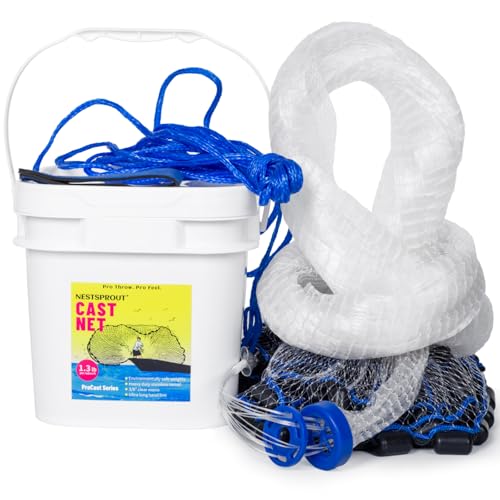 1.3 lbs/ft Fishing Cast Net with Eco-Friendly Lead Weights, 3/8inch Mesh Size, Throw Nets for Freshwater & Saltwater, 4/6/8/10/12 Ft Radius Casting Net - ProCast Series - size: 4 ft radius