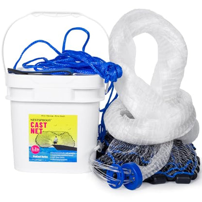 1.3 lbs/ft Fishing Cast Net with Eco-Friendly Lead Weights, 3/8inch Mesh Size, Throw Nets for Freshwater & Saltwater, 4/6/8/10/12 Ft Radius Casting Net - ProCast Series - size: 4 ft radius