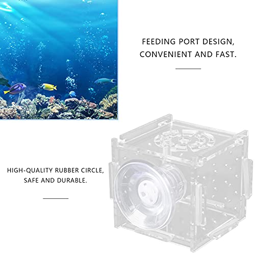 Fish Isolation Box | Acrylic Breeding Hatchery for Young Fishes/Shrimp | 1.5mm Hole Size with Feeding Port & Suction Cup | 6 Panels + 8 Silicone Rings (Single-Cable mini 6 * 6 * 6)